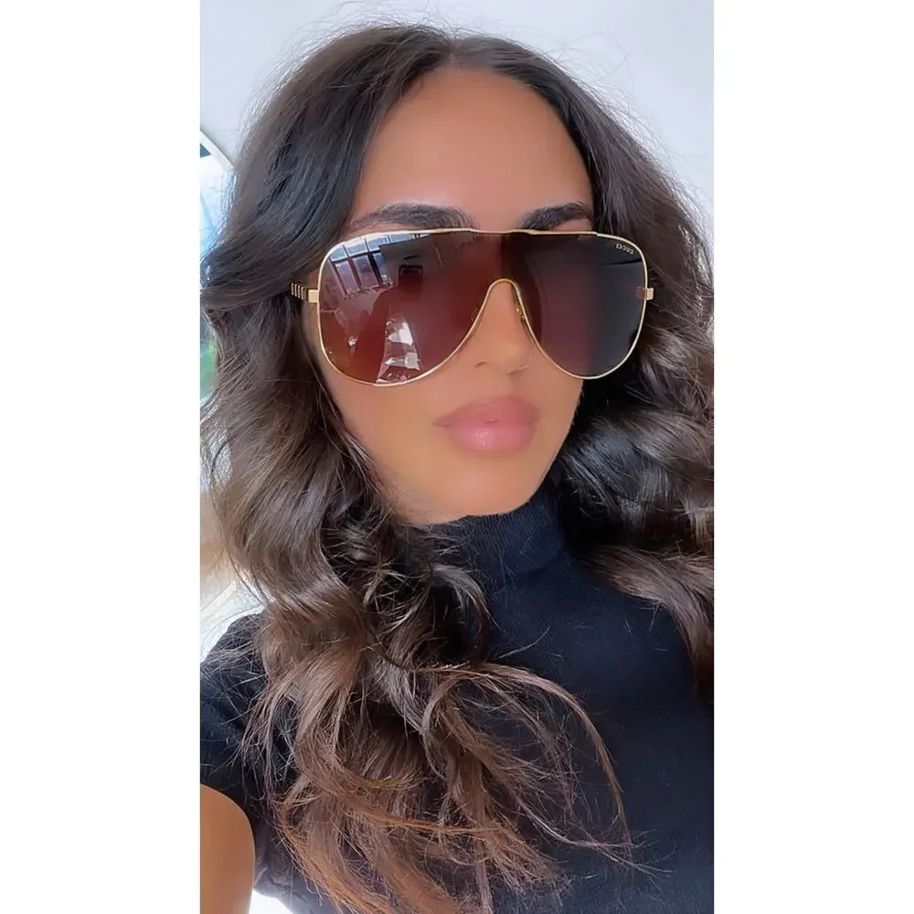 NEW Gucci GG1436S Gold Metal Shield Brown Sunglasses $640